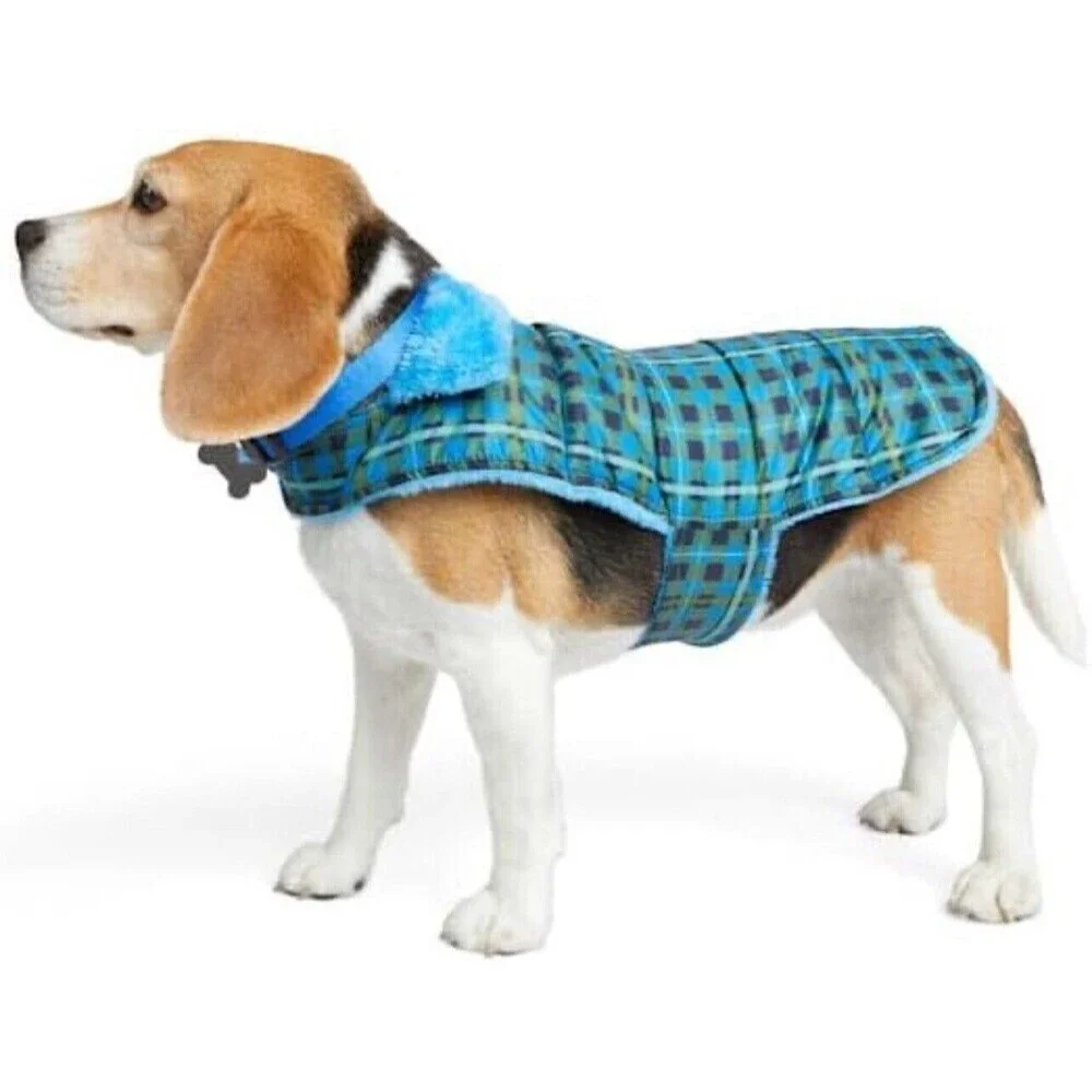 Youly Dog Puffer Reversible Coat Plaid Lined Fits 22